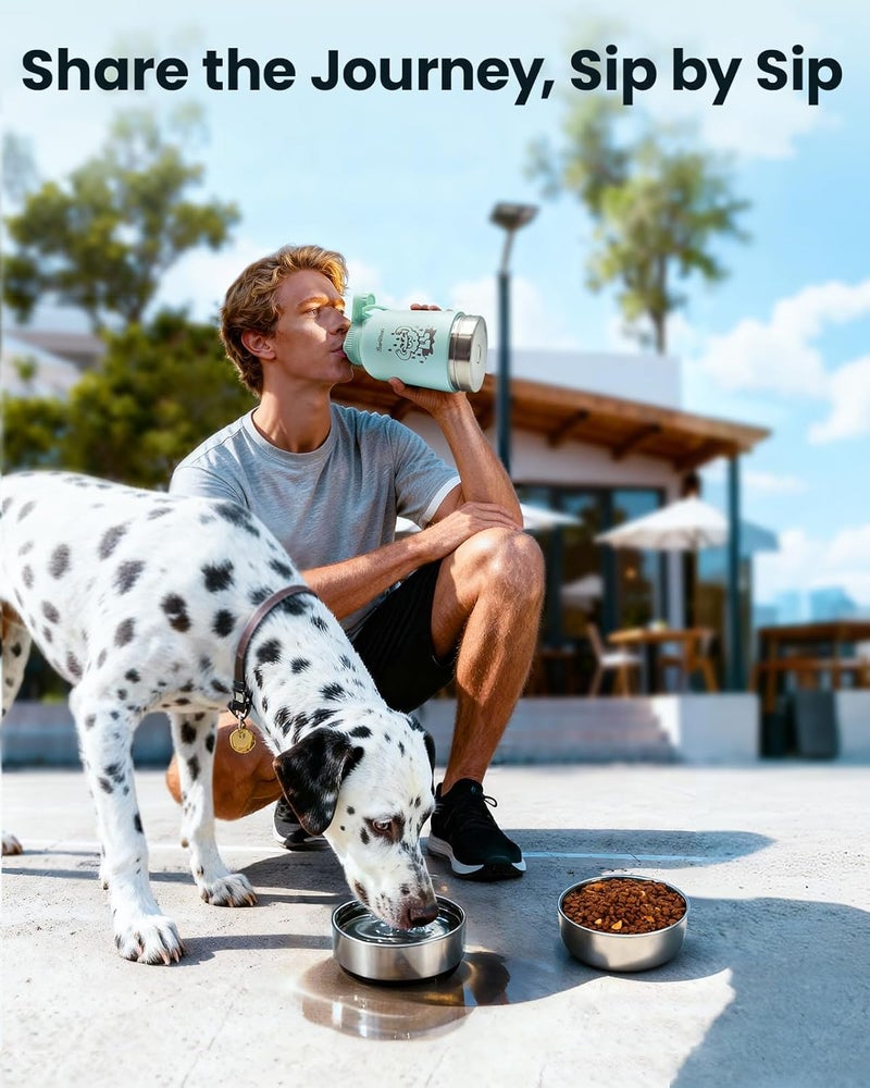 Pawccoli 34oz Dog Water Bottle, Stainless Steel Dog Water Bottle Dispenser with Detachable Food & Water Bowls, Keeps Water Hot/Cold, for Walking, Hiking, Camping(Pale Blue) - Image 5
